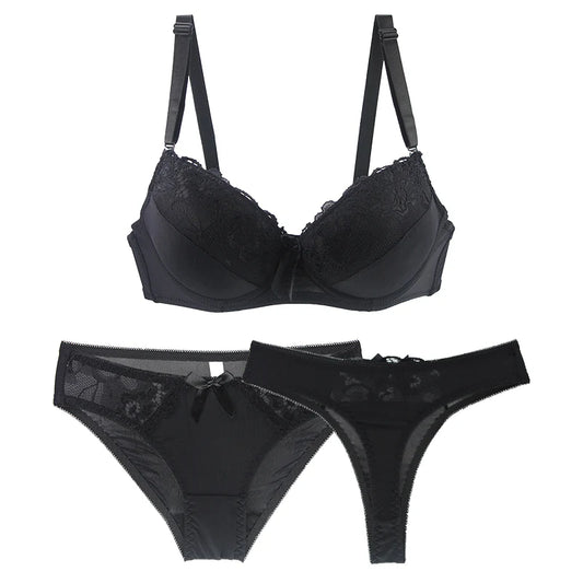 2025 Embroidered Lace Push Up Bra Set 2-Piece Sexy Lingerie Underwear for Women Plus Size White Black Beige Blue Red Purple