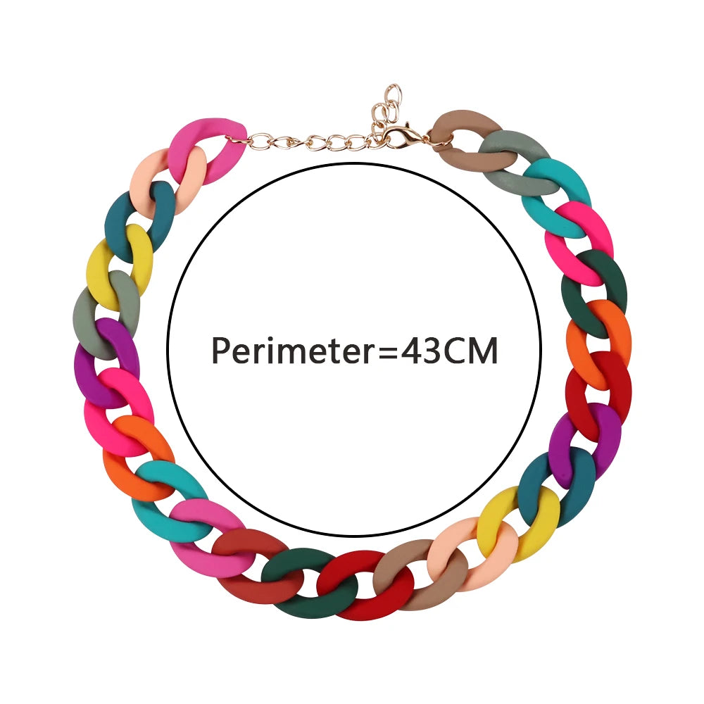 Trendy Colorful Acrylic Chain Choker Necklace for Women | Statement Matte Resin Wide Collar Jewelry
