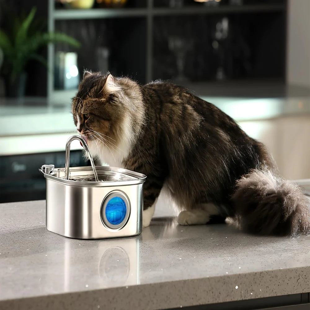 3.2L Stainless Steel Pet Water Fountain – Automatic Cat & Dog Dispenser with Visual Window, Smart Quiet Drinking Bowl