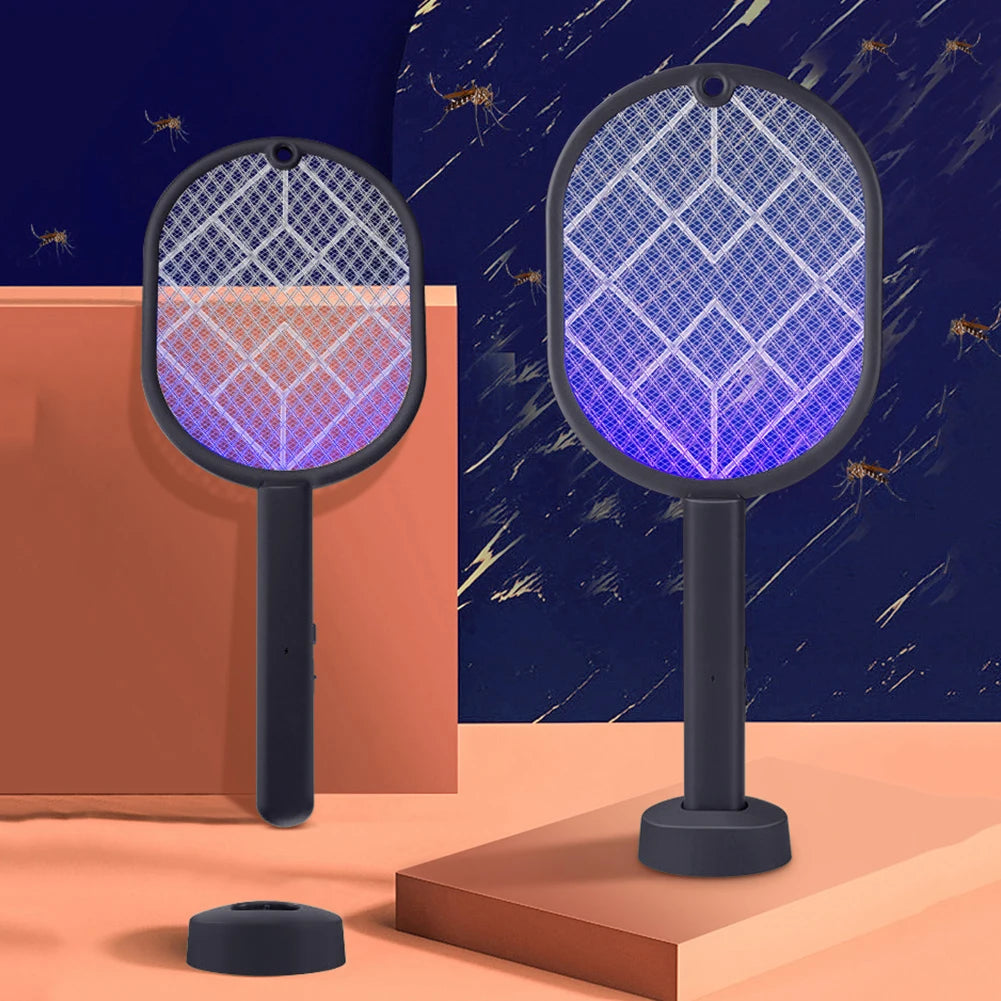 2-in-1-USB-wiederaufladbare elektrische Mückenklatsche und Insektenvernichter – Fliegenfänger mit einstellbarem Winkel für den Innen- und Außenbereich