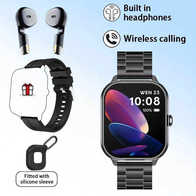 Smart Watch 2-in-1 – 2.01” HD, Waterproof, Heart Rate, SpO2, Bluetooth Earphones, Call Function