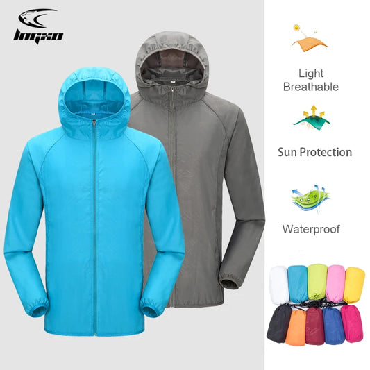 Waterproof Camping Rain Jacket for Men & Women – Sun Protection Quick-Dry Windbreaker with Pockets