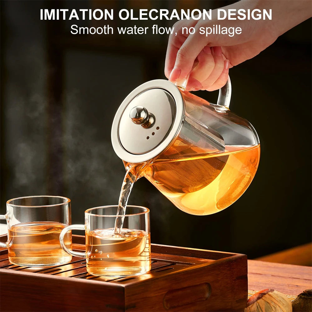 Glass Teapot – Heat-Resistant Borosilicate Kettle with Stainless Steel Infuser