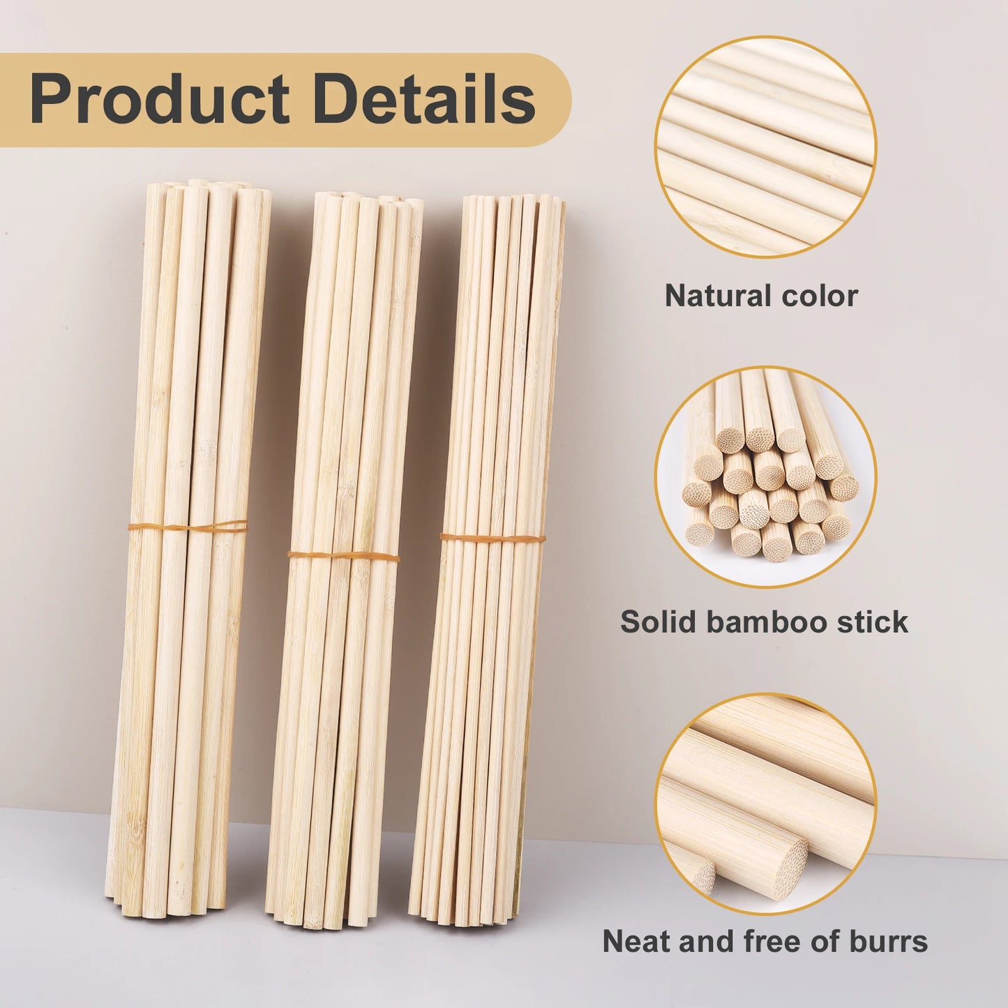 20–50pcs 30cm Round Wooden Bamboo Sticks – DIY Craft Material for Handmade Projects, Model Building & Woodworking