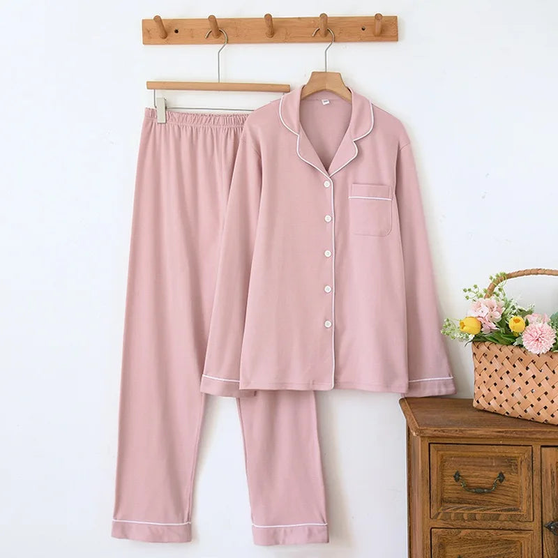 100% Cotton Thick Women's Pajama Set | Long Sleeve Warm Sleepwear Pants | Two Piece Homewear for Ladies