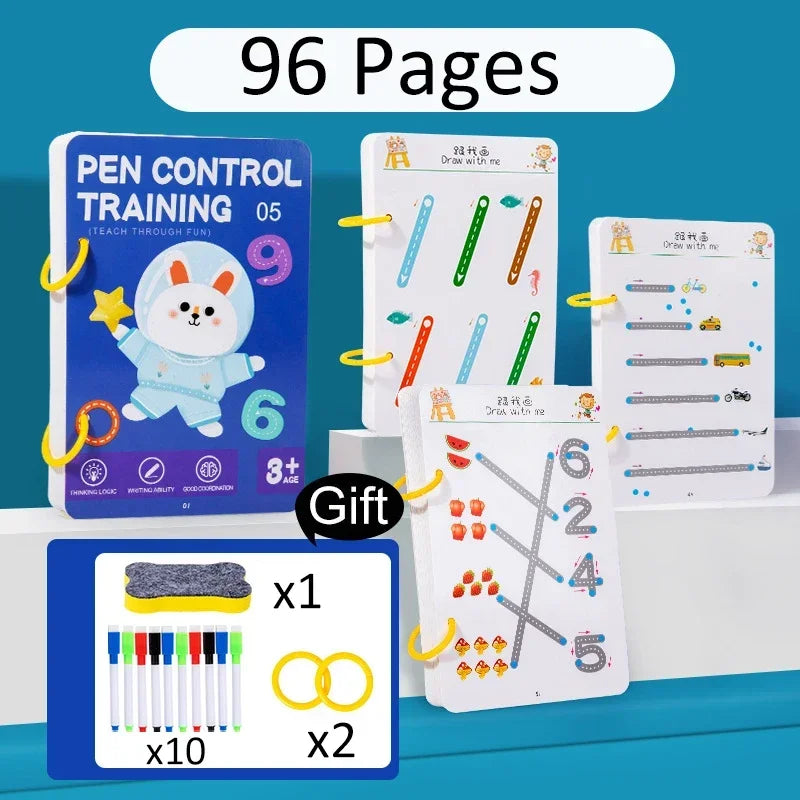 Magical Tracing Workbook – Reusable Montessori Drawing & Handwriting Practice Copybook with Pen Control Training for Kids