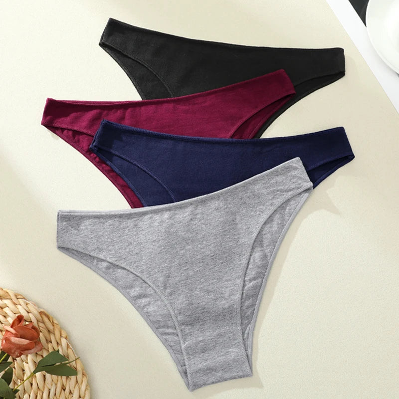 4PCS Women's Cotton Seamless Low Waist Panties Soft Breathable Comfortable Underwear Lingerie