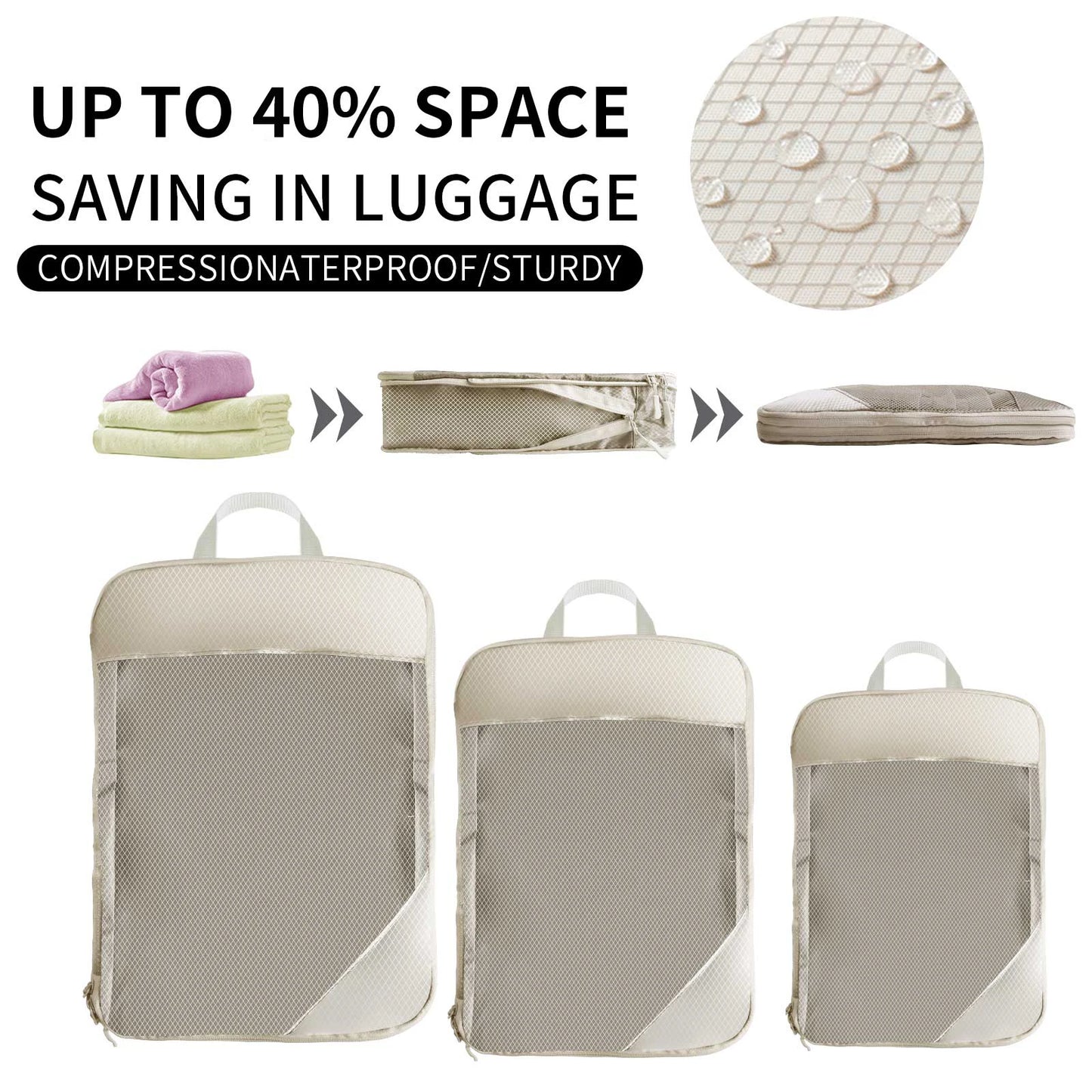 5 Set / 6 Set Compressible Packing Cubes | Large Capacity Waterproof Travel Luggage Storage Organizer