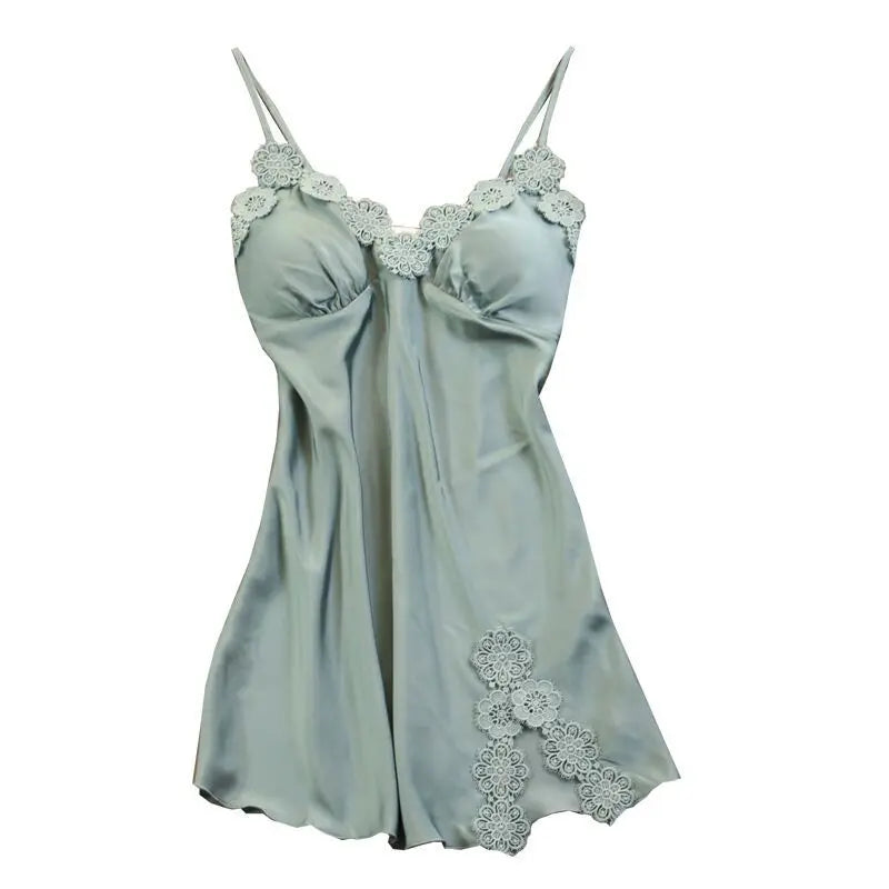 Women's European & American Style Nightdress | Deep V Neck Lace Sleeveless Sleepwear | Slim Elegant Homewear