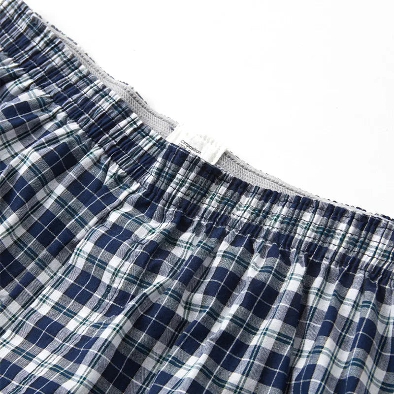 Men's Cotton Boxer Shorts S-XL | Casual Plaid Underwear with Elastic Waistband & Button | Comfortable Home Shorts