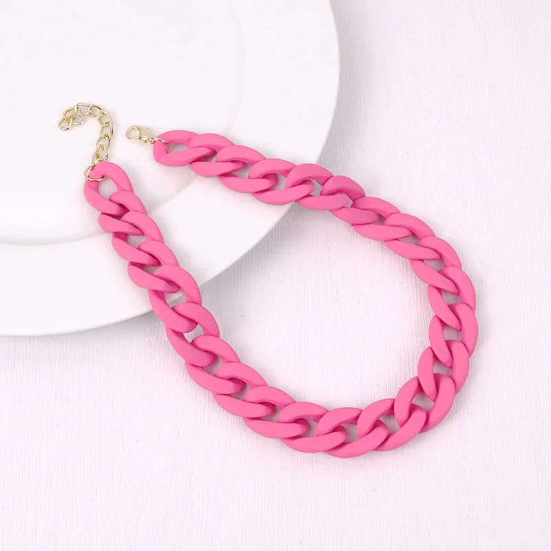 Trendy Colorful Acrylic Chain Choker Necklace for Women | Statement Matte Resin Wide Collar Jewelry