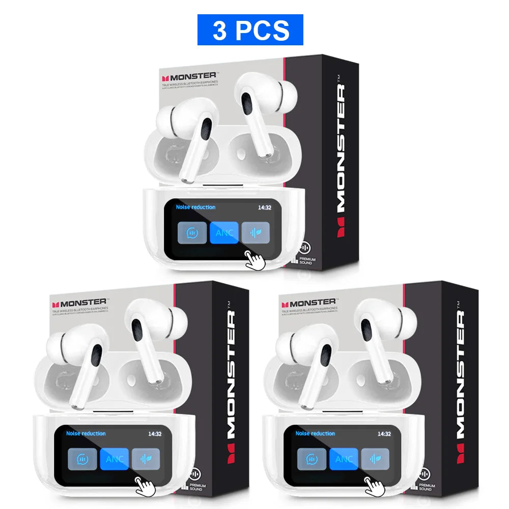 MONSTER TWS Wireless Bluetooth Earphones – HD Stereo Sound, LCD Touch Display, Sports In-Ear Headset with Charging Box