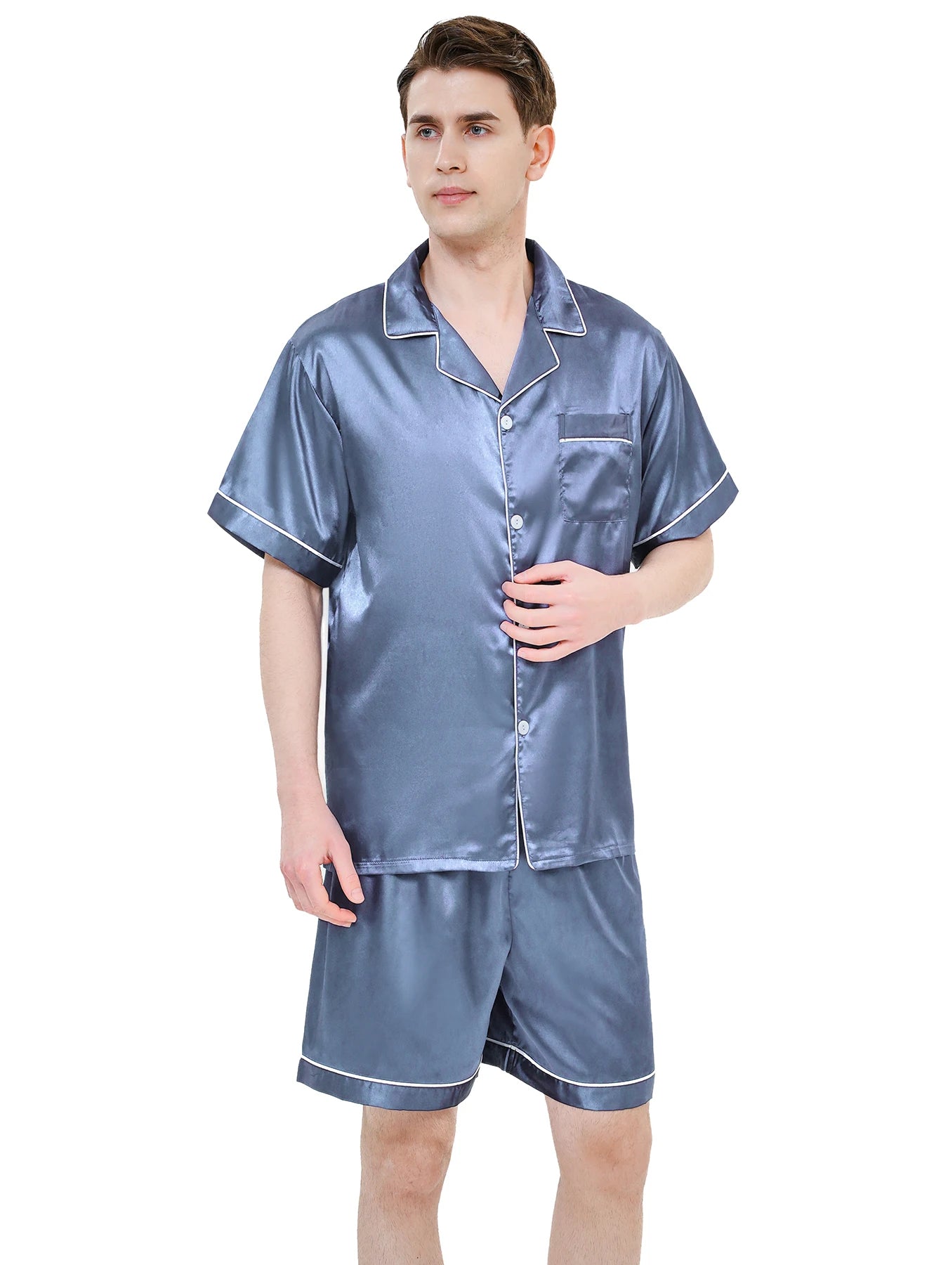 Men's Summer Ice Silk Pajama Set | Short Sleeve Thin Casual Cardigan & Shorts | Comfortable Homewear