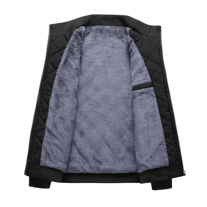 Men’s Autumn Winter Bomber Jacket – Diamond Pattern Fleece-Lined Slim Fit Coat