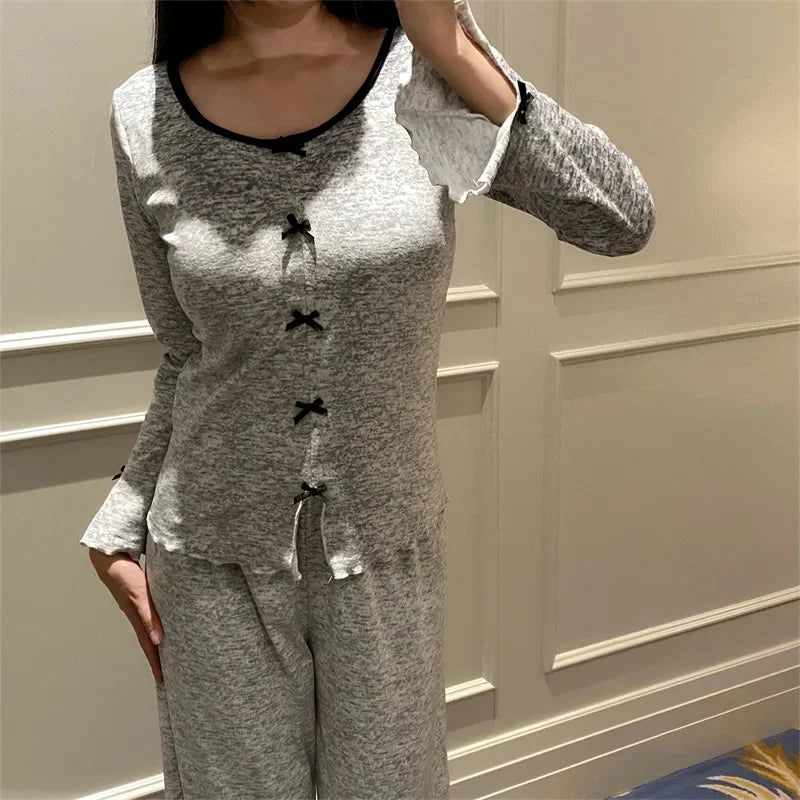 Women's V-Neck Flared Cardigan Pajama Set | Chest Pad & Fleece Pants Winter Plus Size Sleepwear