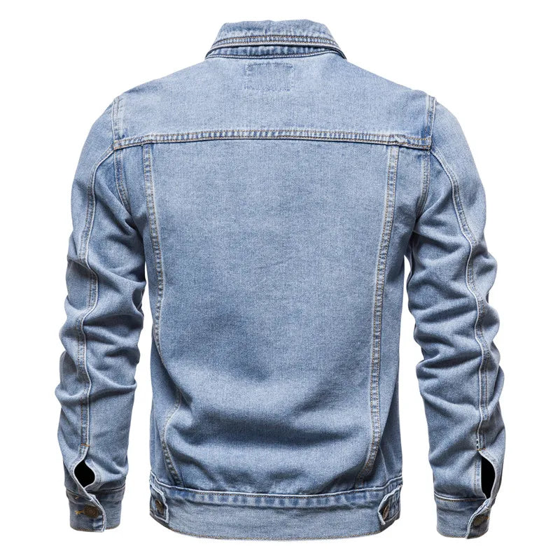 2025 Men’s Autumn Denim Jacket – Slim Fit Vintage Motorcycle Cotton Coat (Black & Blue)