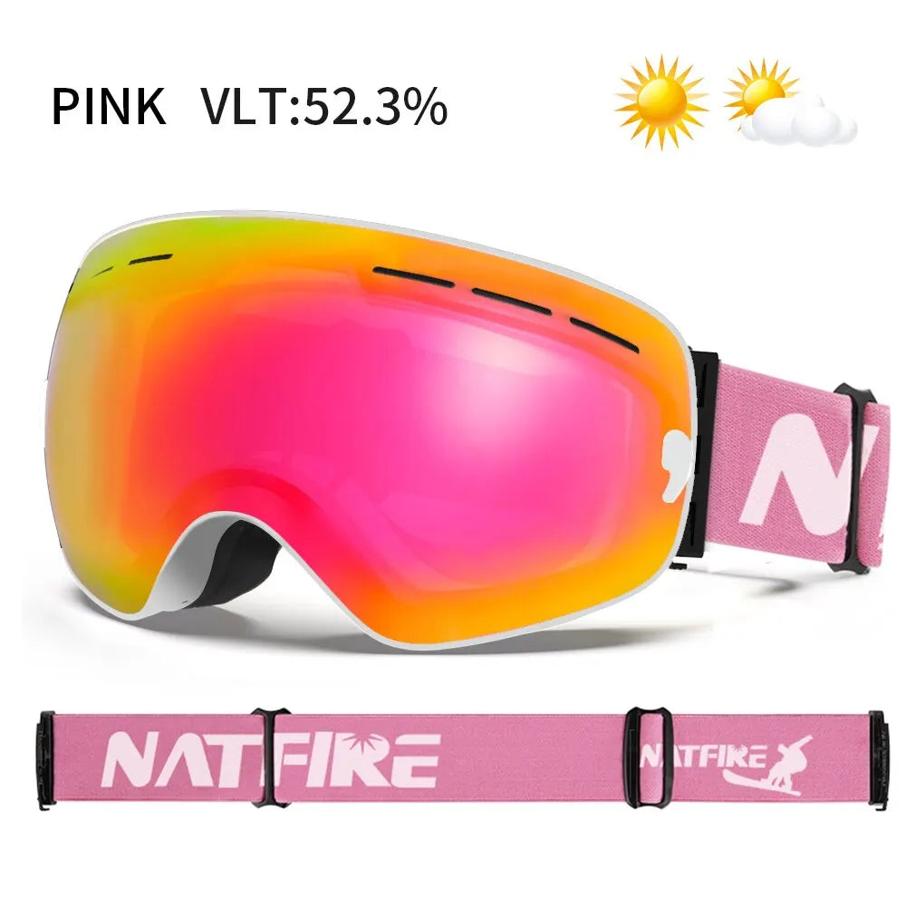 NATFIRE Ski Goggles – Double-Layer Anti-Fog UV400 Snowboard & Snowmobile Glasses for Outdoor Sports Skiing