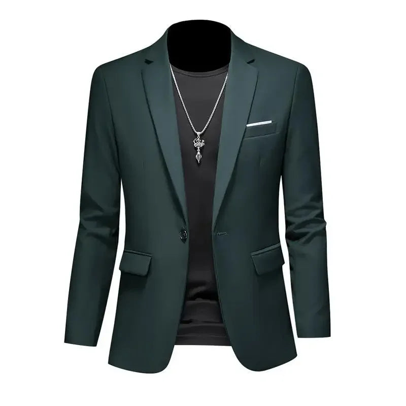 Men's High-End Solid Color Blazer – Casual Business & Groom Wedding Suit Jacket