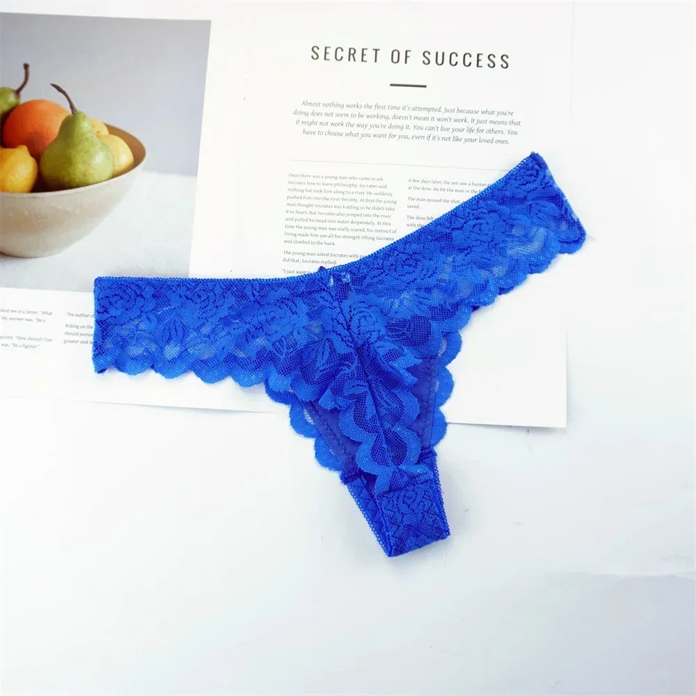 3PCS Ladies Sexy Low Waist Lace Thongs – Transparent G-String Panties, Soft Comfortable Underwear
