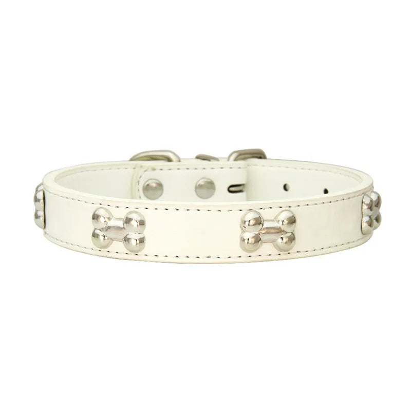 Durable Bone Leather Dog Collar – Adjustable Puppy & Small to Large Dog Collar, Suitable for Cats & Chihuahuas