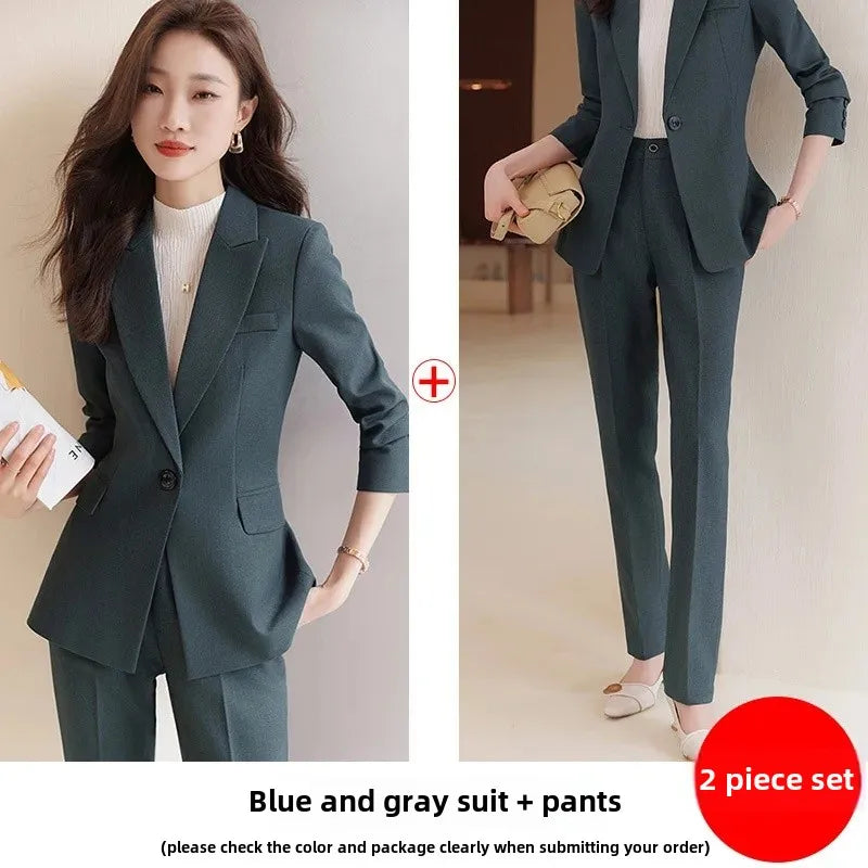 Zihong Women’s Grey Suit Set – High-End Elegant Autumn Fashion Outfit
