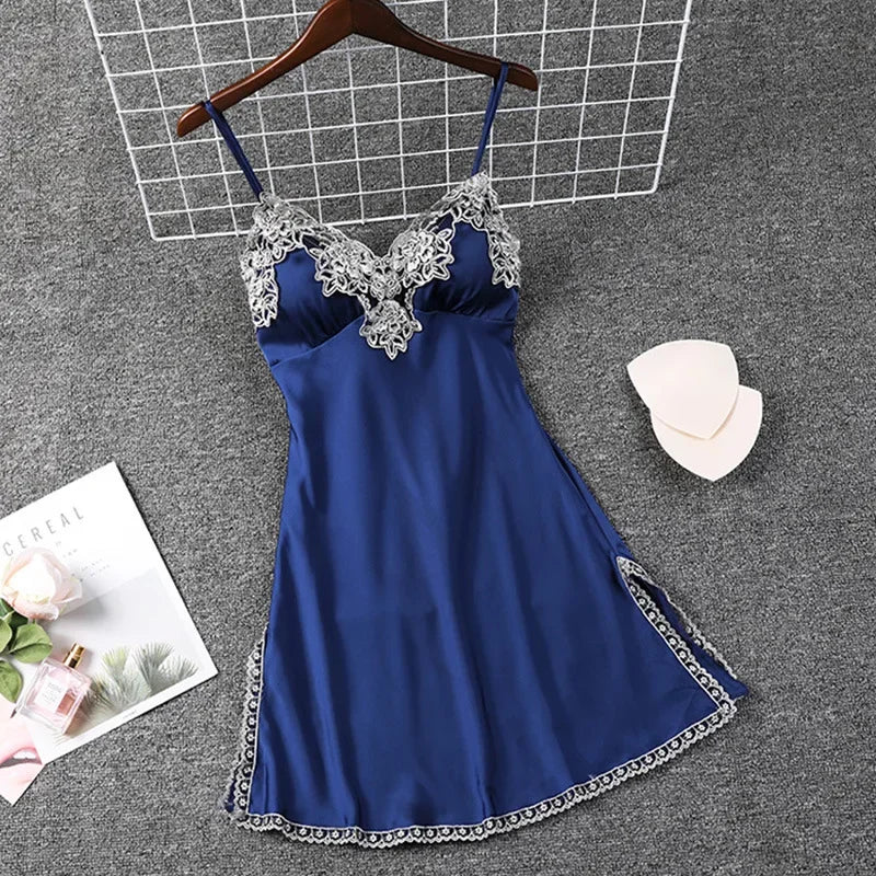 Women's Summer Satin Nightgown | Lace Sleeveless Chemise Sleepwear Dress | Comfortable Loungewear Nightdress
