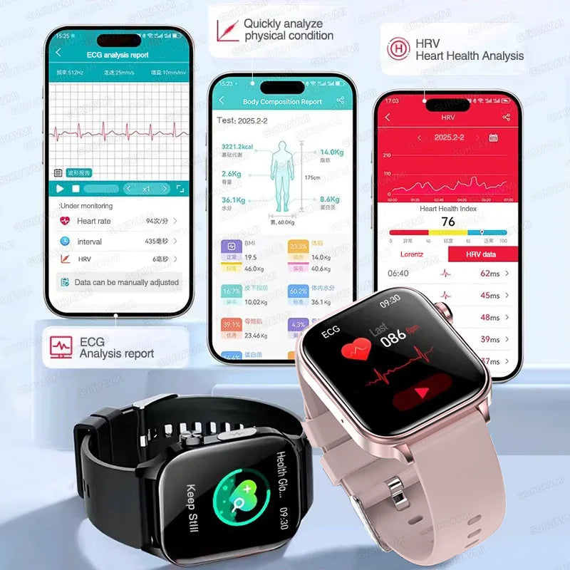 2025 New ECG + PPG AI Health Smart Watch for Men & Women – Blood Lipid, BP, Uric Acid, Heart Rate Tracker for Xiaomi