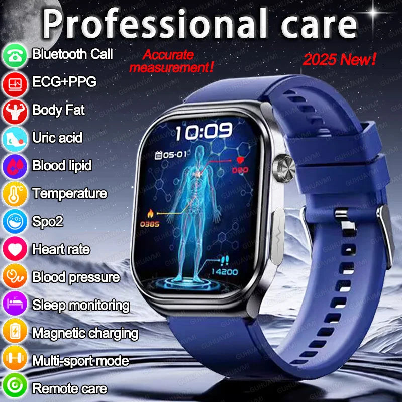 2025 New ECG + PPG AI Health Smart Watch for Men & Women – Blood Lipid, BP, Uric Acid, Heart Rate Tracker for Xiaomi