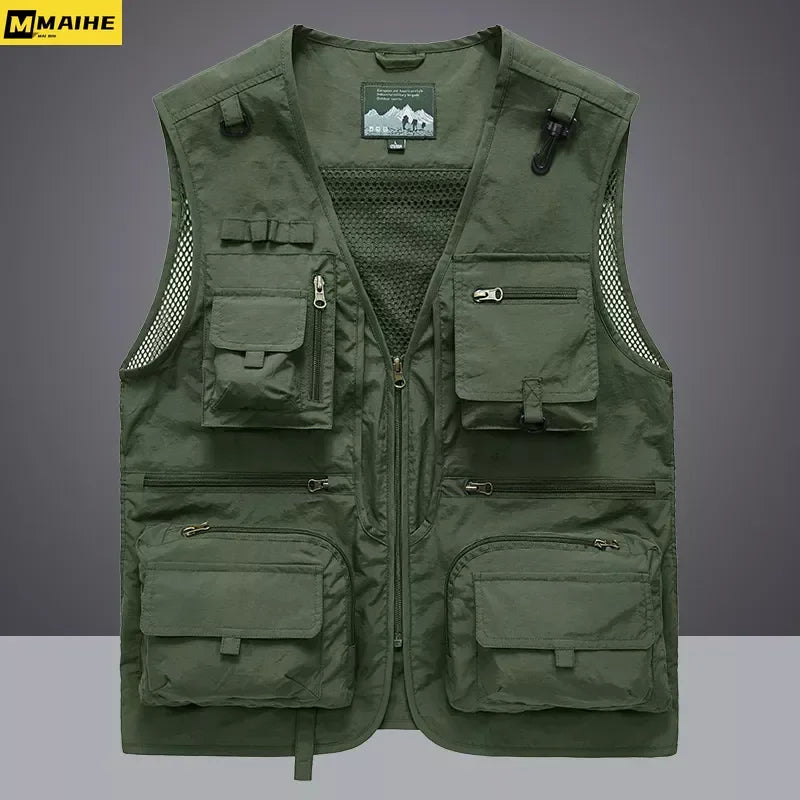 Men’s US Tactical Vest – 14-Pocket Summer Mesh Sleeveless Hiking, Fishing & Photographer Waistcoat