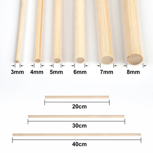 3–8mm Round Natural Wooden Bamboo Sticks – DIY Craft Material for Handmade Projects & Woodworking Supplies