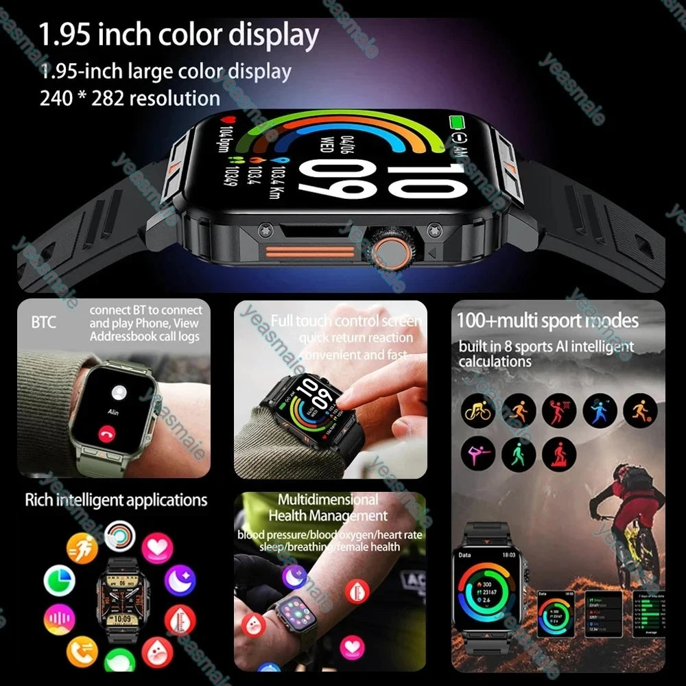 Military Outdoor Sports Smart Watch for Men – Heart Rate Health Monitor, Bluetooth Call, GPS Track, Waterproof for Android & iOS