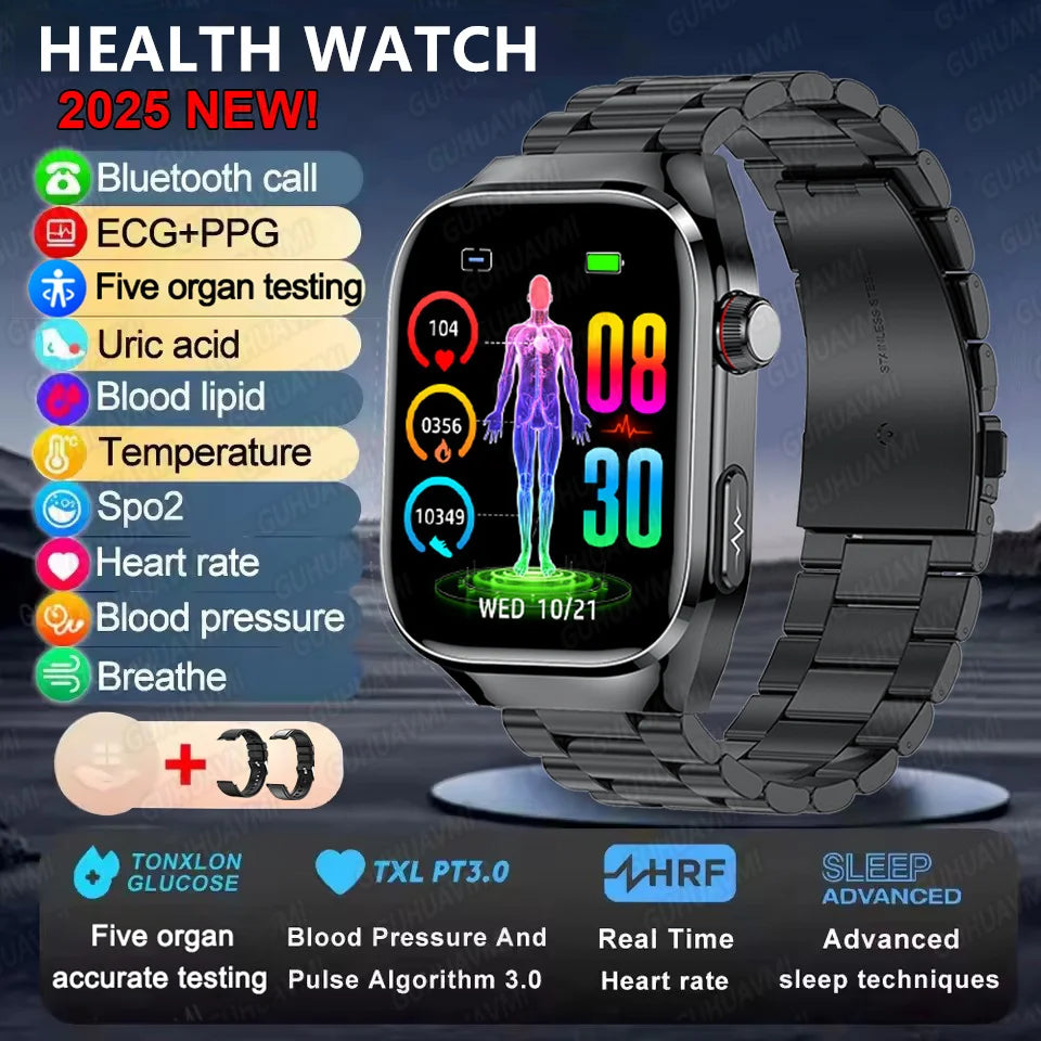 2025 Smart Watch for Men – Uric Acid, Body Fat & Organ Health Monitor | Bluetooth Call Smart Bracelet