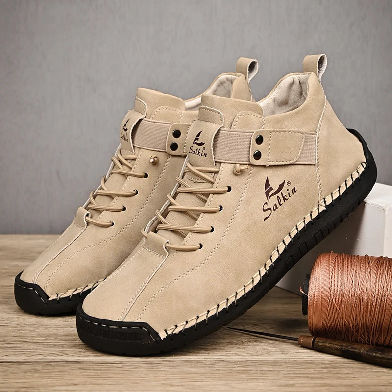 2025 Men’s Leather Sneakers – Handmade Breathable Leather Shoes, Casual Ankle Boots & Outdoor Footwear