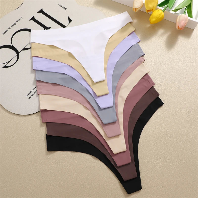 4PCS Ultra-Thin Seamless Women’s Underwear – Invisible Ice Silk Thongs, Low Waist Breathable Stretchy Bikini Lingerie