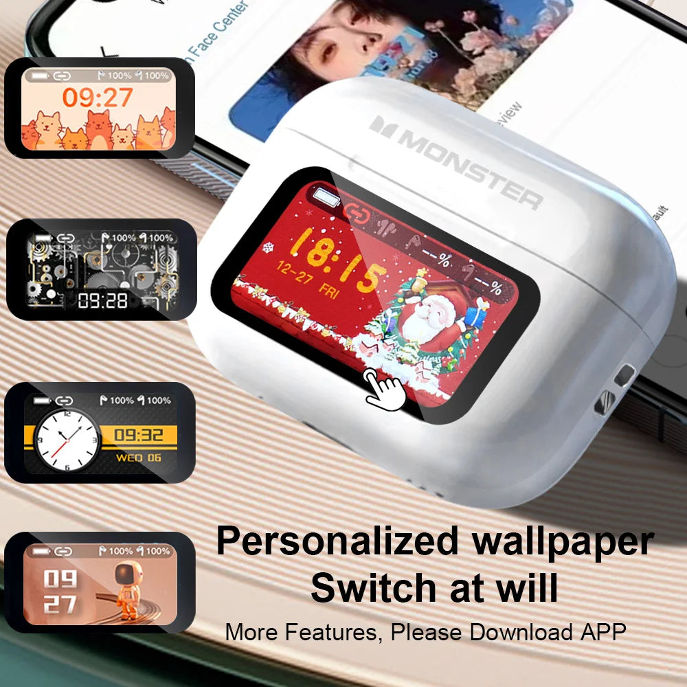 MONSTER TWS Wireless Bluetooth Earphones – HD Stereo Sound, LCD Touch Display, Sports In-Ear Headset with Charging Box