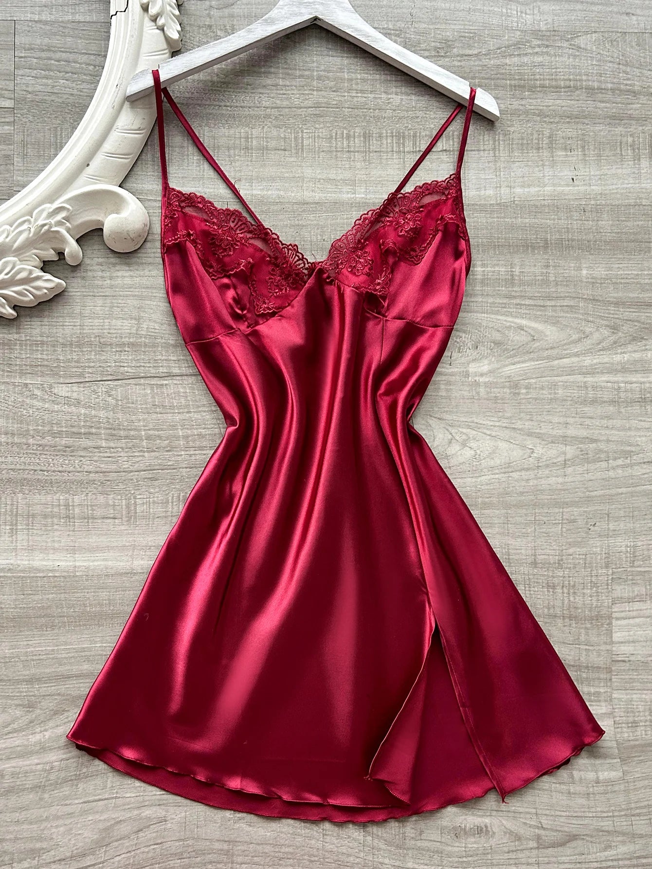 Women's Satin Nightdress | V-Neck with Lace Slit Design | Comfortable Elegant Sleepwear Pajamas
