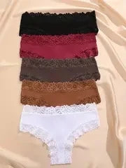 5 PCS Women's Cotton Panties | Floral Lace Patchwork Briefs | Soft Comfortable Underwear S-XL