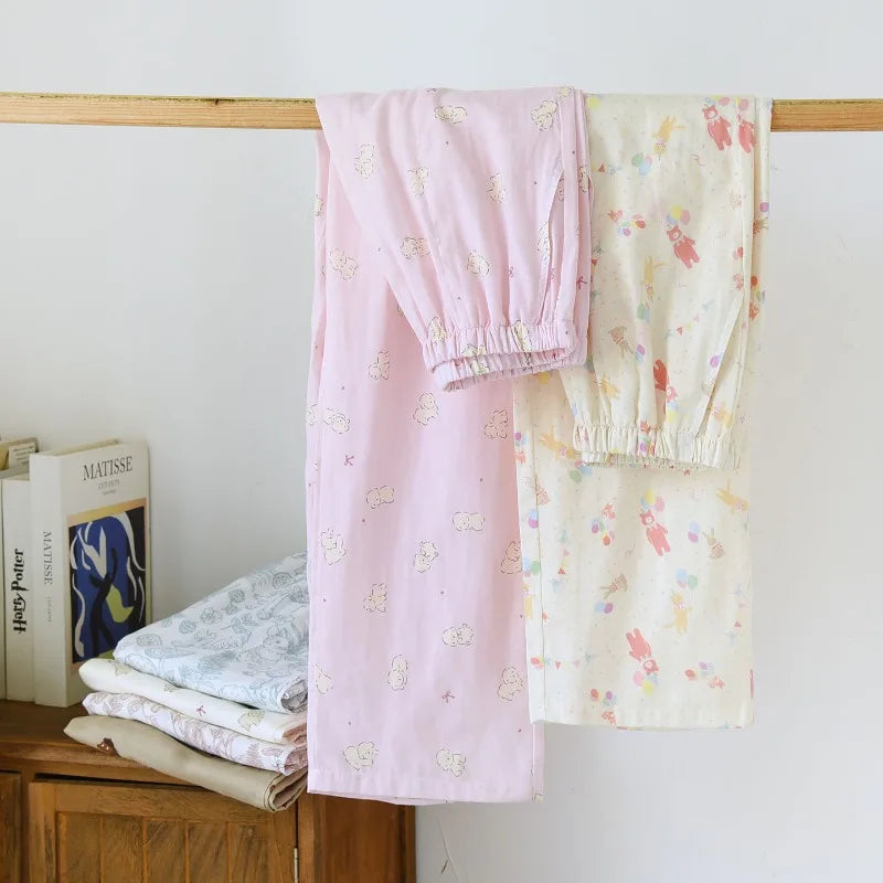 2025 Women's Cotton Sleep Pants | Spring & Autumn Multi-Color Printed Loose Home Bottoms | Large Size Pajamas