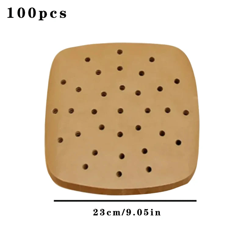 100 قطعة من بطانات ورقية لمقلاة الهواء للاستخدام مرة واحدة - سجادات غير لاصقة لامتصاص الزيت للخبز والطهي على البخار