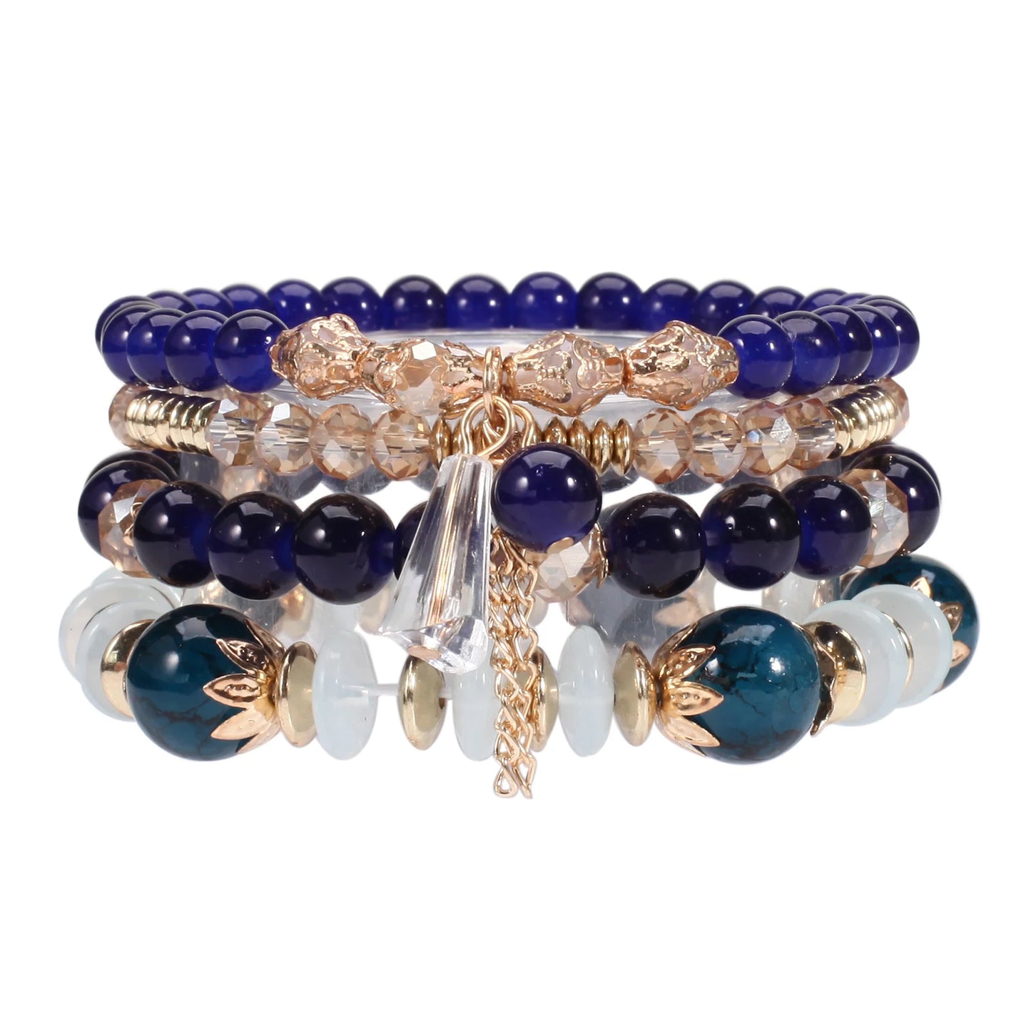 Bohemian Stackable Bead Bracelets for Women – Multilayered Stretch Bangles with Pendant Charms