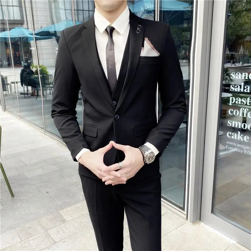 2023 Men's British Fashion 3-Piece Slim Fit Suit – Trendy Banquet Outfit