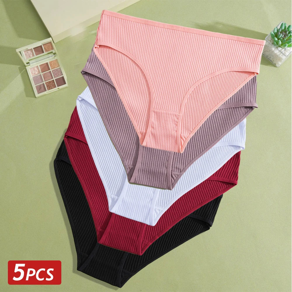 5PCS Women’s Cotton Panties – Sexy Low Waist Striped Briefs, Comfortable Stretch Soft Underwear Lingerie