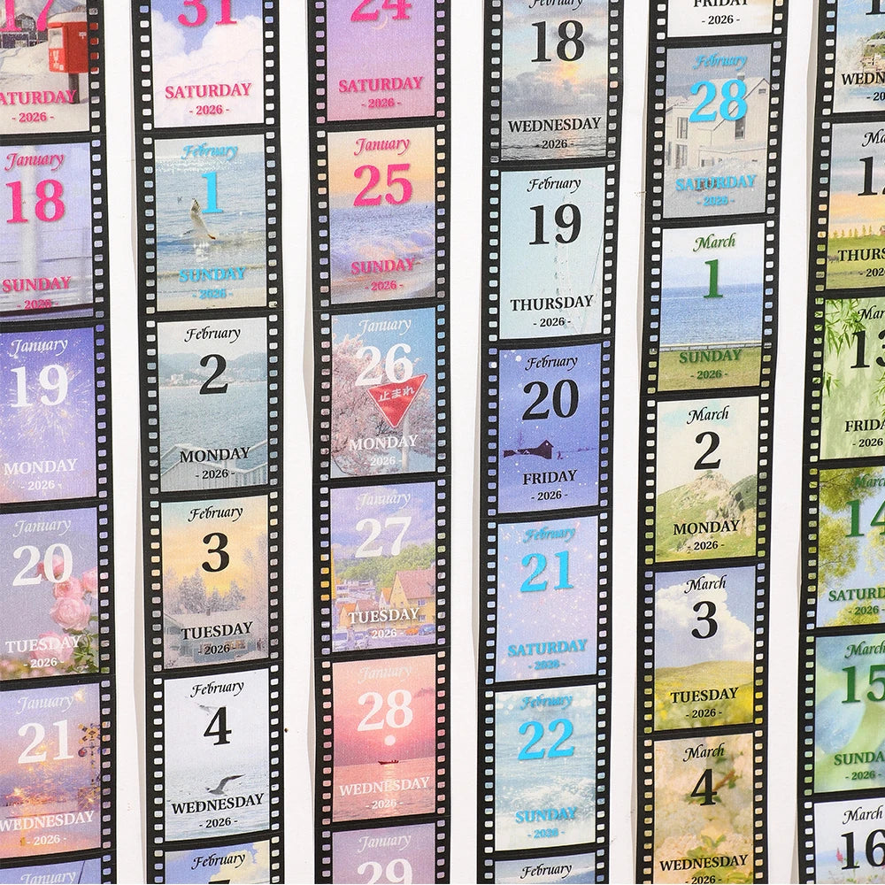 2026 Washi Tape Calendar – Vintage Film Daily Pull-Out Sticker Calendar with 365-Day Aesthetic Tape