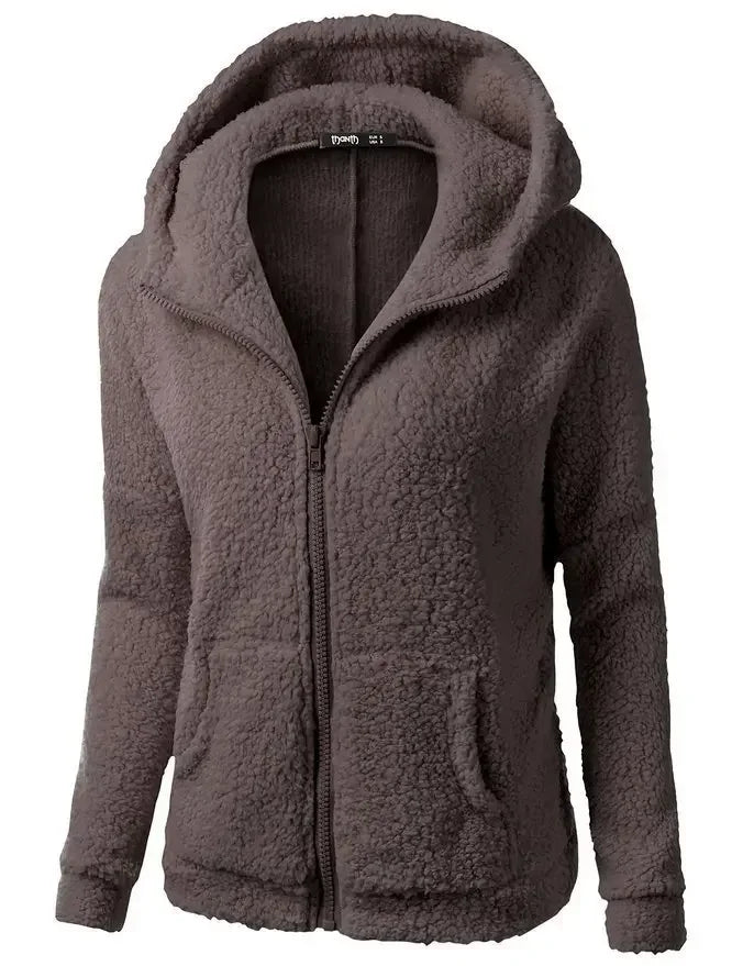 Autumn Winter 2025 Women's Hoodie Zipper Coat Casual Solid Soft Fleece Jacket
