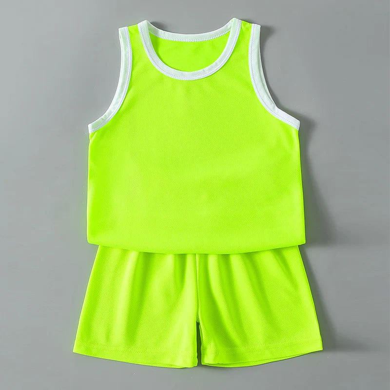 2/4Pcs Kids Summer Sportswear Set – Quick-Dry Sleeveless Tees & Shorts Combo for Boys & Girls | Mixed Color Active Outfits