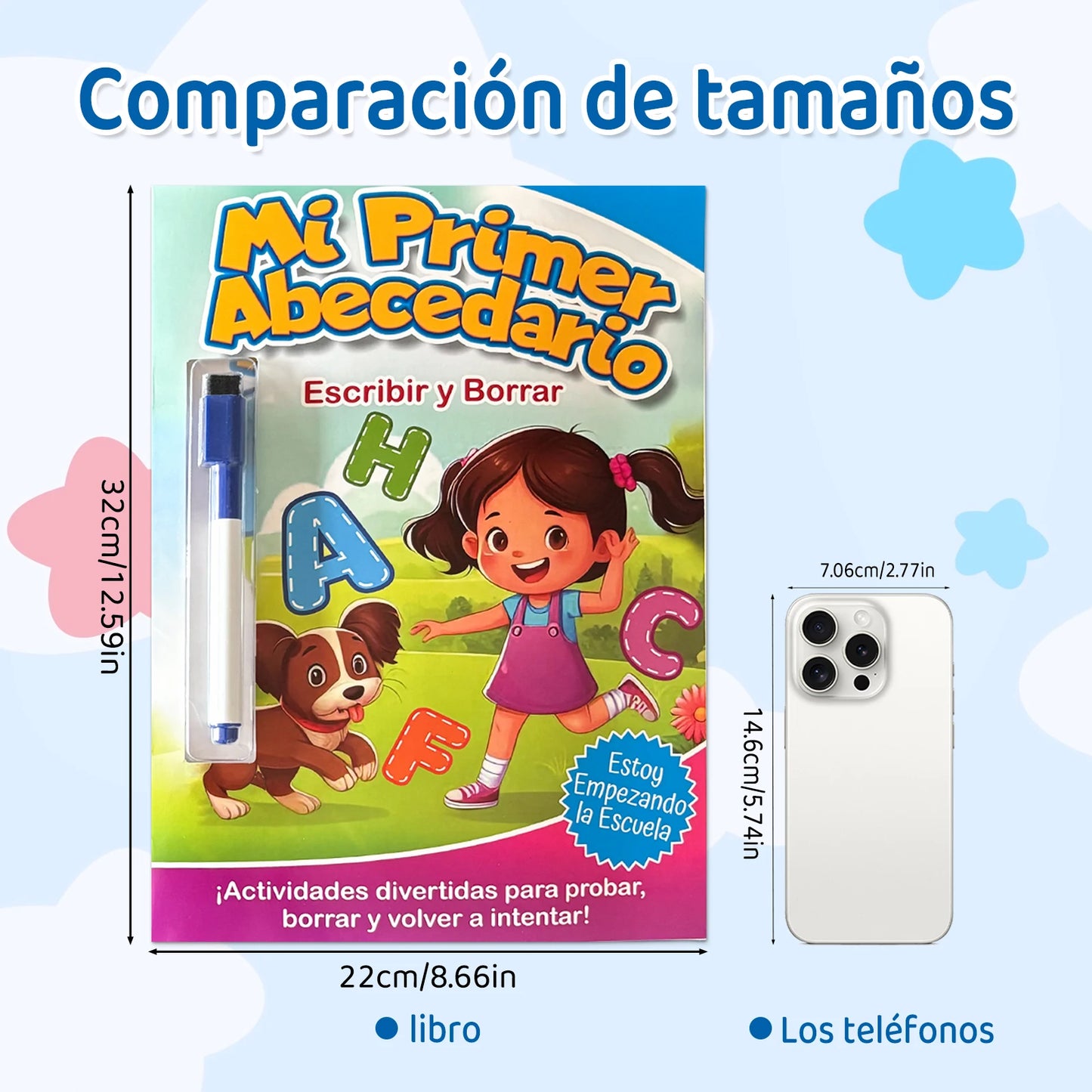 Spanish Children’s Tracing Book – Rewritable Alphabet & Numbers Learning with Pen, Educational Puzzle Book & Gift