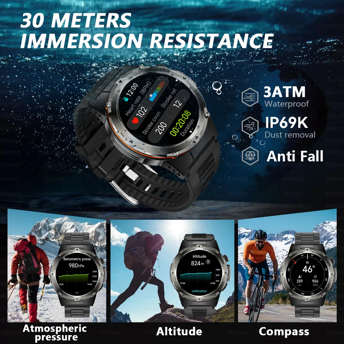 2025 New Outdoor GPS Smart Watch for Men – HD Call, NFC, 500mAh Battery, IP68 Waterproof Sports Watch for Xiaomi