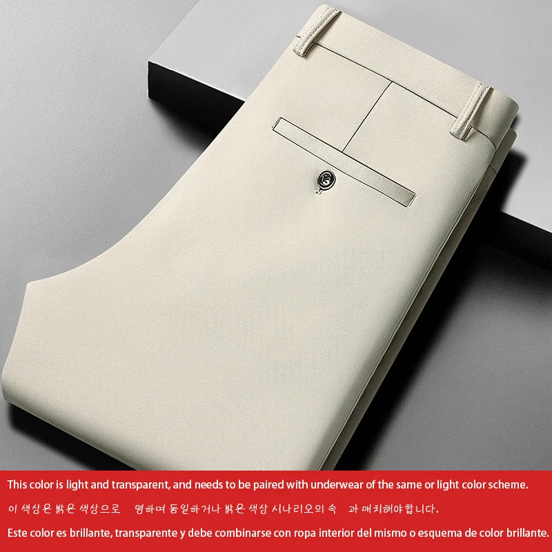 Men's Summer Thin Straight Stretch Pants – Casual No-Iron Silky Cool Fabric Trousers 29-42