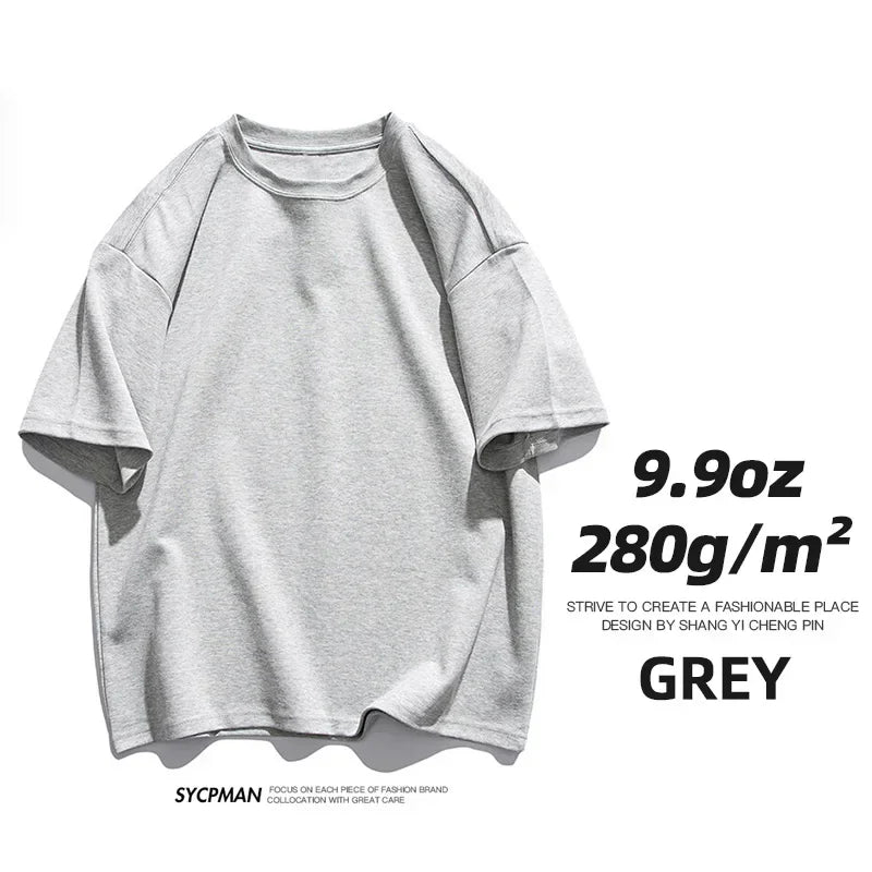 Men’s Oversized Heavyweight T-Shirt – 9.9oz 280gsm Cotton Short Sleeve Tee, Solid Color Trendy Casual