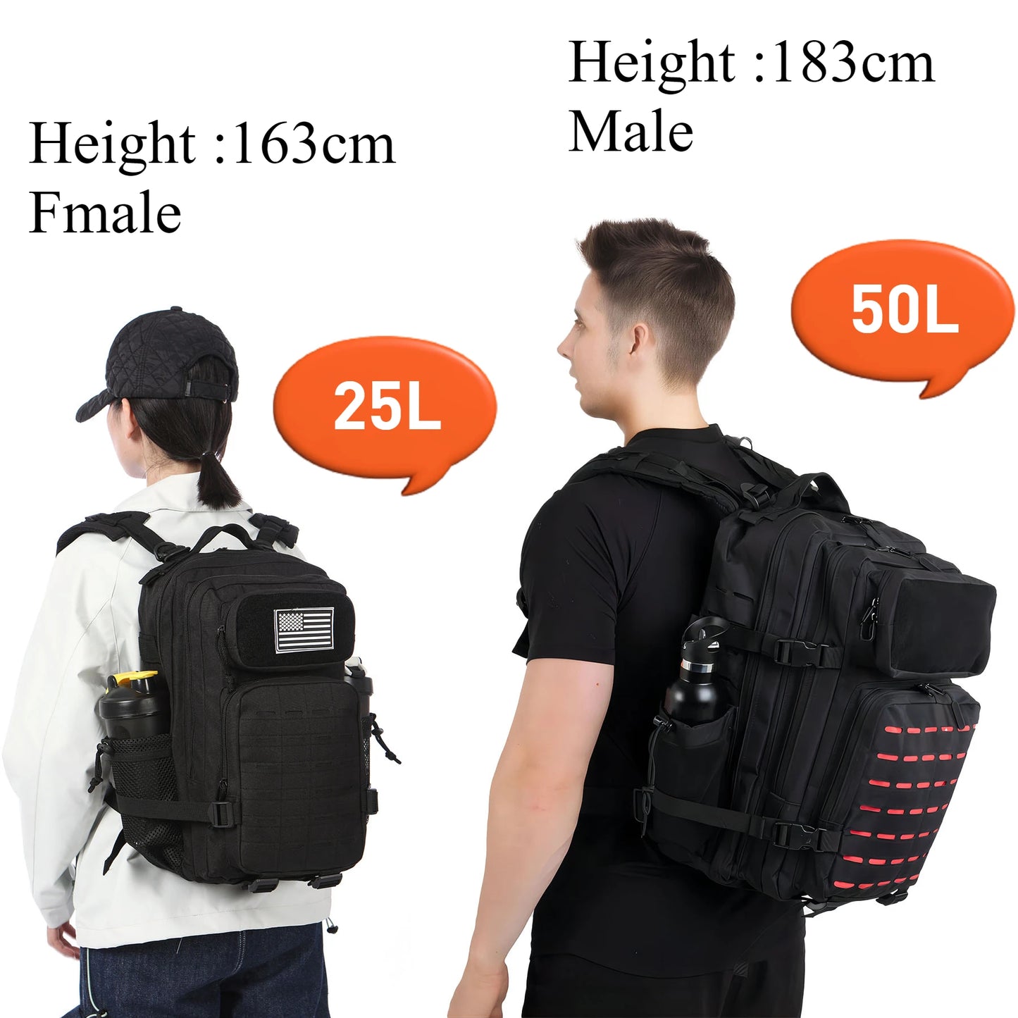 25L/50L Tactical Backpack | MOLLE Outdoor Hiking & Hunting Rucksack for Men with 2 Bottle Holders